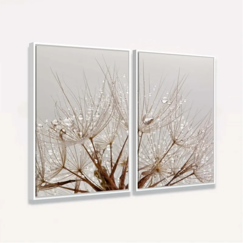 Quadro Dente de Leão Floral Gotas de Água - 2 Peças