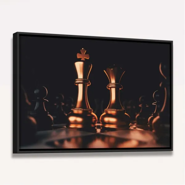 Quadro Xadrez Rei Rainha Dourado com Preto