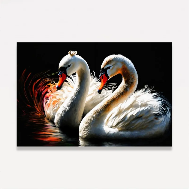 Quadro Casal Cisnes Artístico Soft Love 