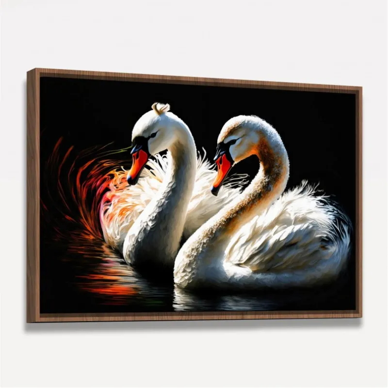 Quadro Casal Cisnes Artístico Soft Love 