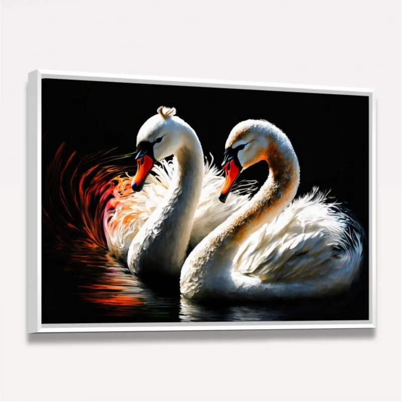 Quadro Casal Cisnes Artístico Soft Love 