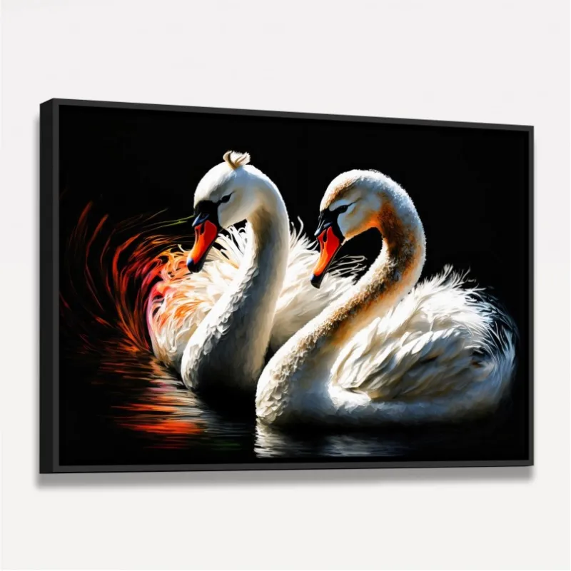 Quadro Casal Cisnes Artístico Soft Love 