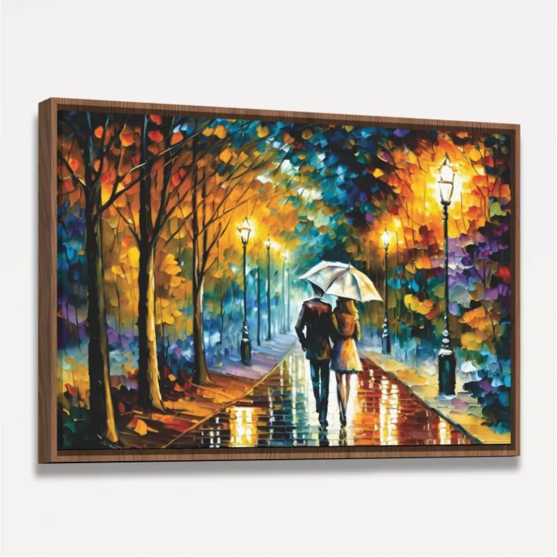 Quadro Casal Amor Sob a Chuva Abstrato Pinceladas 