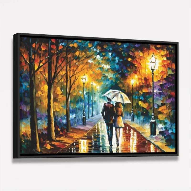 Quadro Casal Amor Sob a Chuva Abstrato Pinceladas 