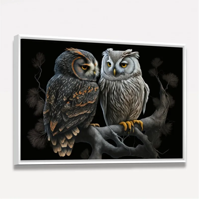 Quadro Casal de Corujas Beleza Noturna
