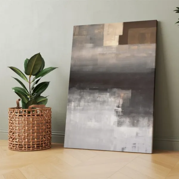 Quadro decorativo Abstrato Reflexão em Marrom Preto e Cinza