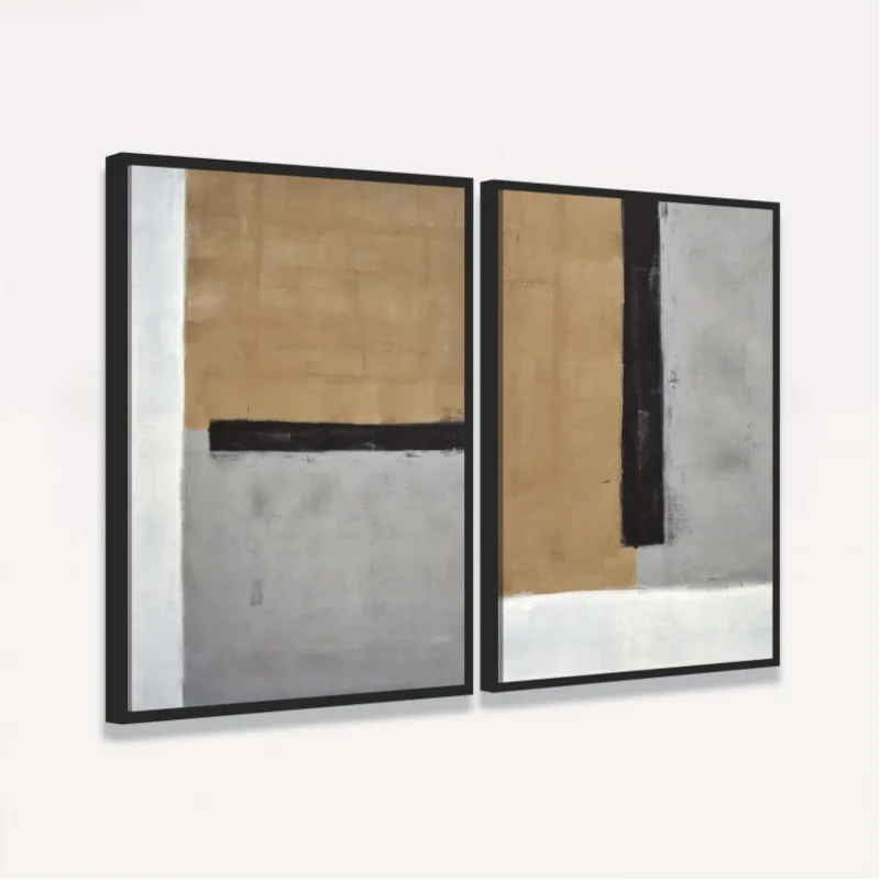 Quadro decorativo Duo Abstrato Marrom com Cinza Black Belts