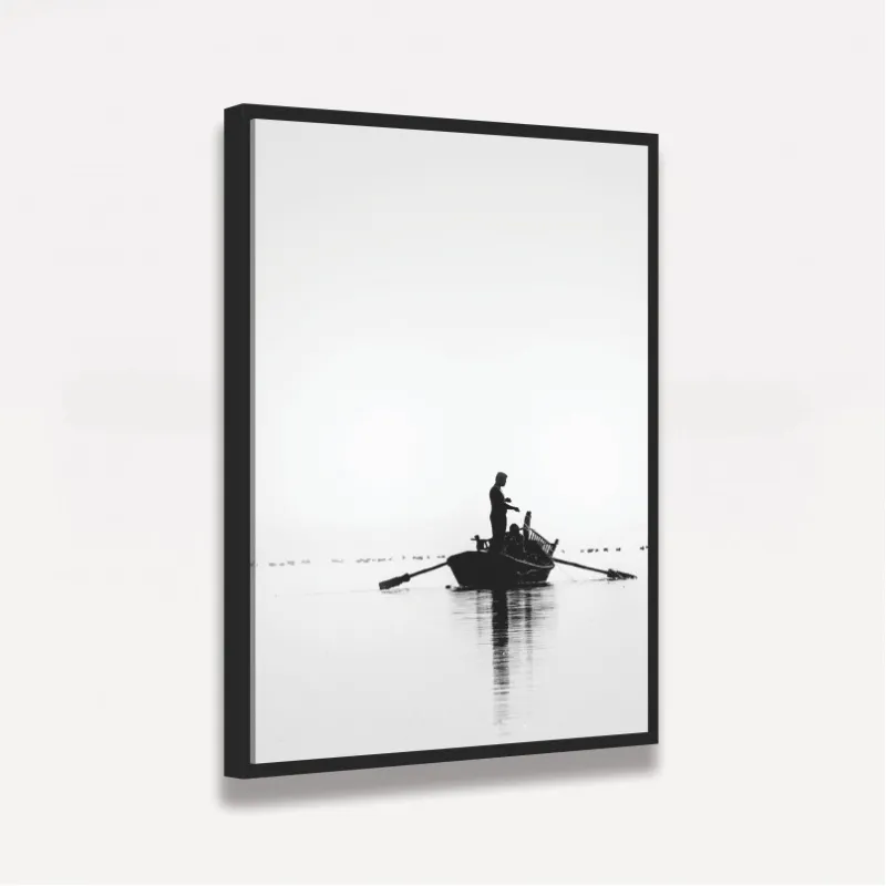 Quadro Pescadores no Rio - Preto e Branco