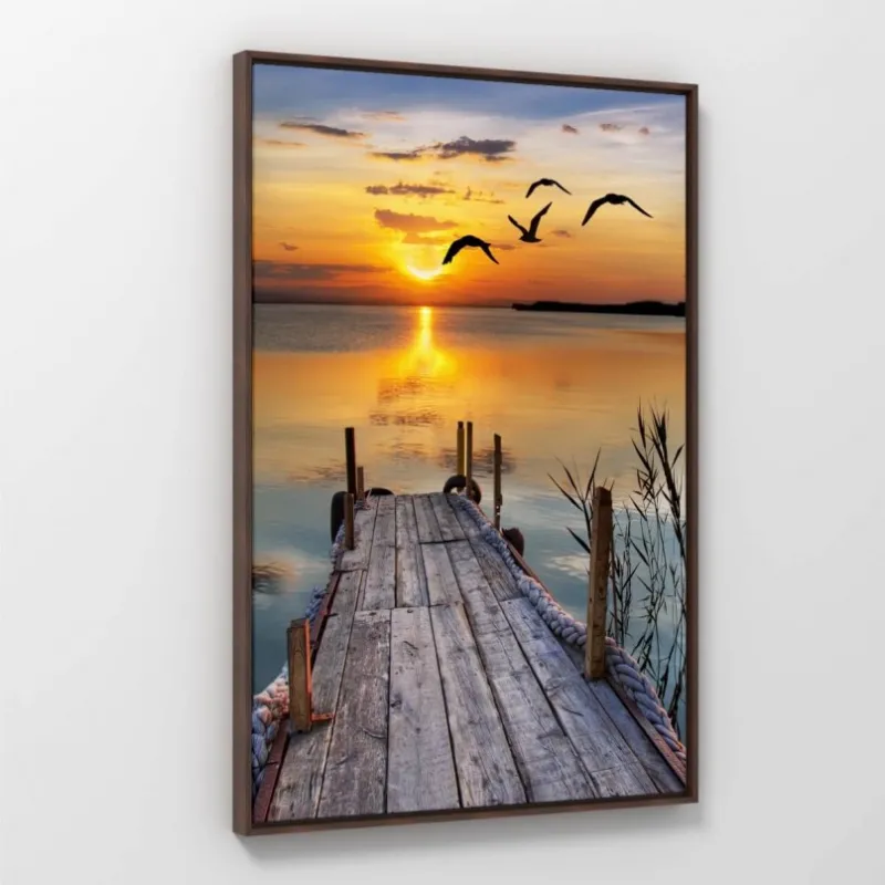 Quadro Serenidade ao Entardecer Mar Pier e Pássaros