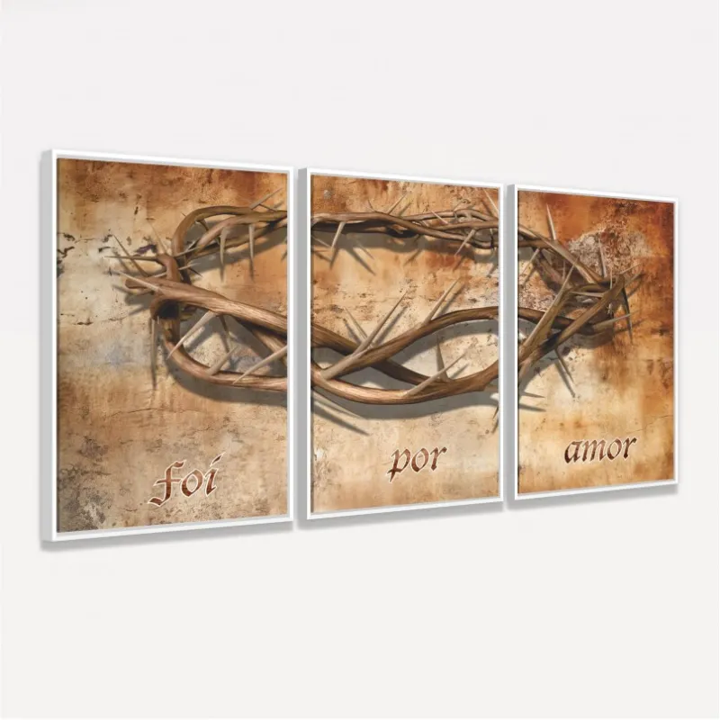 Quadro Trio Coroa de Espinhos Foi Por Amor