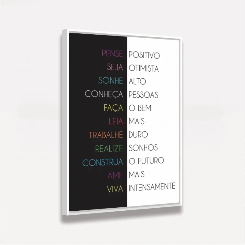 Quadro Pense Positivo Preto e Branco