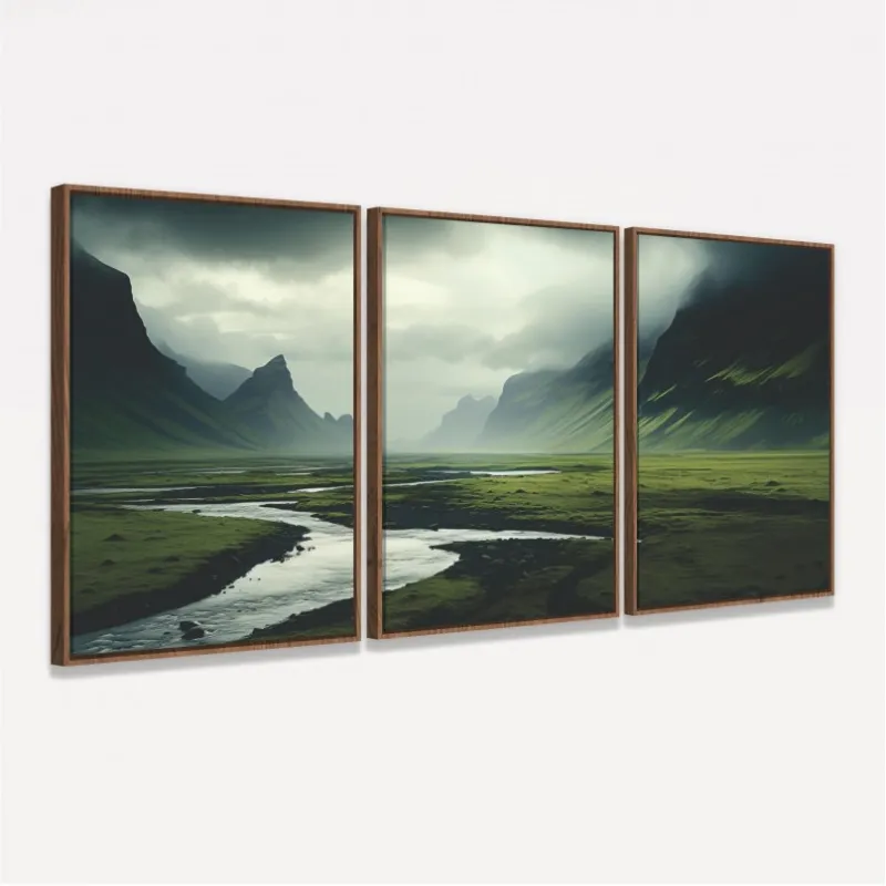 Quadro Trio Paisagem Campo na Islândia