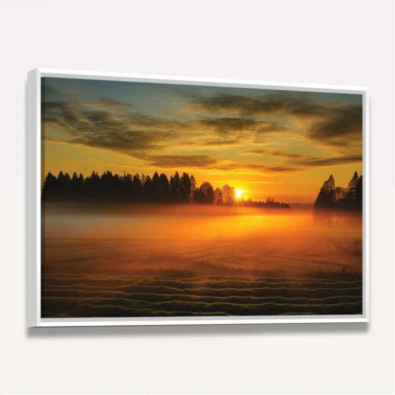 Quadro Paisagem Campo Neblinado ao Amanhecer