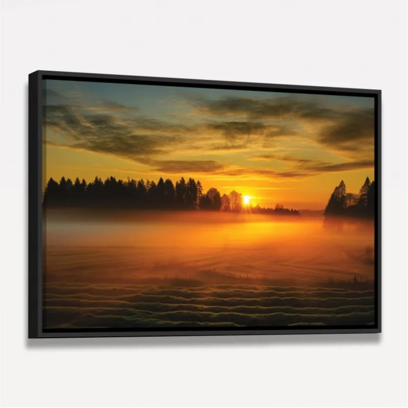 Quadro Paisagem Campo Neblinado ao Amanhecer