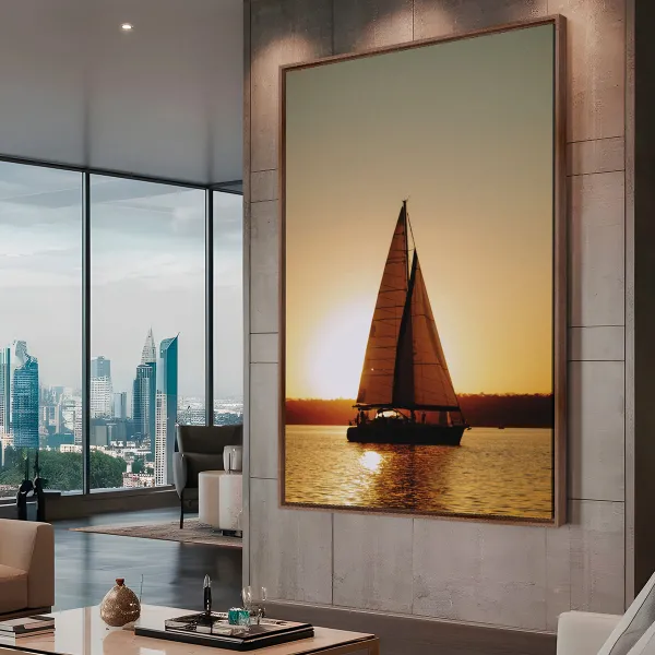 Quadro Decorativo Barco a Vela Velejando a Luz do Sol