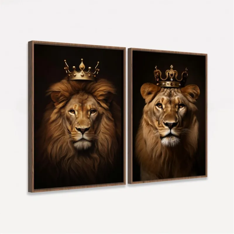 Quadro Casal de Leões Elegância Majestade Duo 