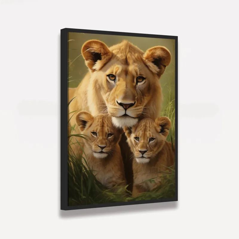 Quadro Leoa Amor Materno 2 Filhotes