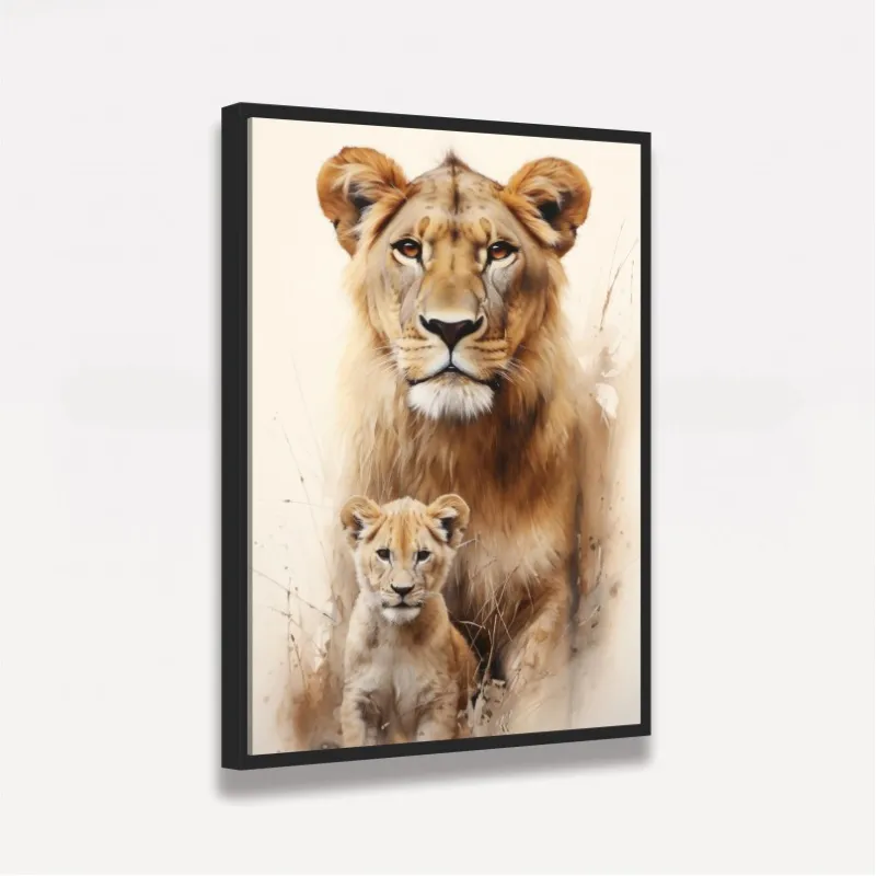 Quadro Artístico Maternal Leoa e Filhote