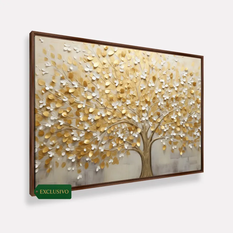 Quadro Árvore da Vida Abstrato Folhas Douradas em Arte
