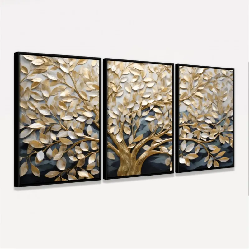 Quadro Trio Grande Árvore da Vida Florescimento Radiante