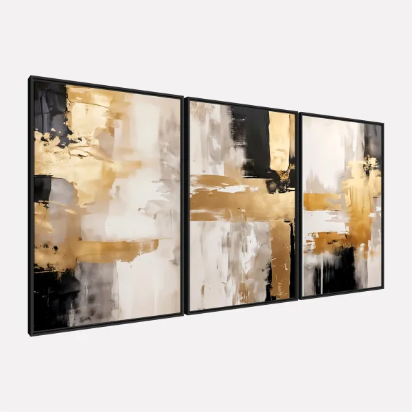 Quadro Abstrato Elegância Dourada Tons de Ouro e Preto