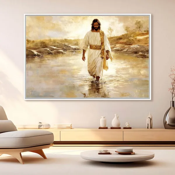 Quadro Jesus Sobre as Águas Estilo Pintura Detalhes Dourado