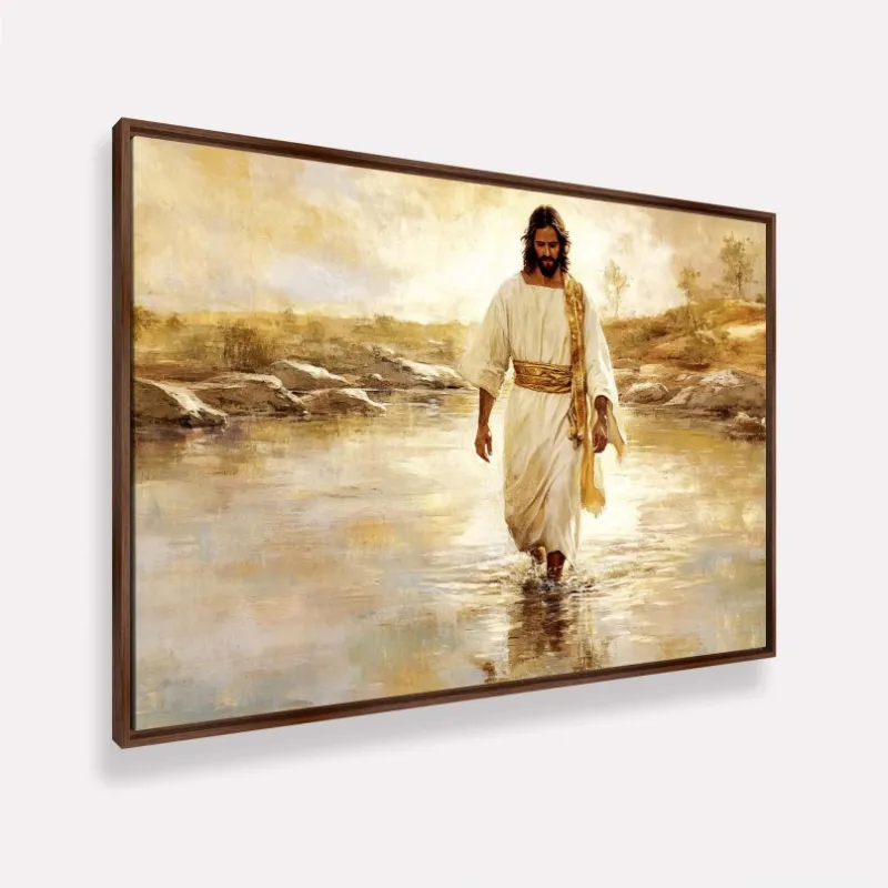 Quadro Jesus Sobre as Águas Estilo Pintura Detalhes Dourado