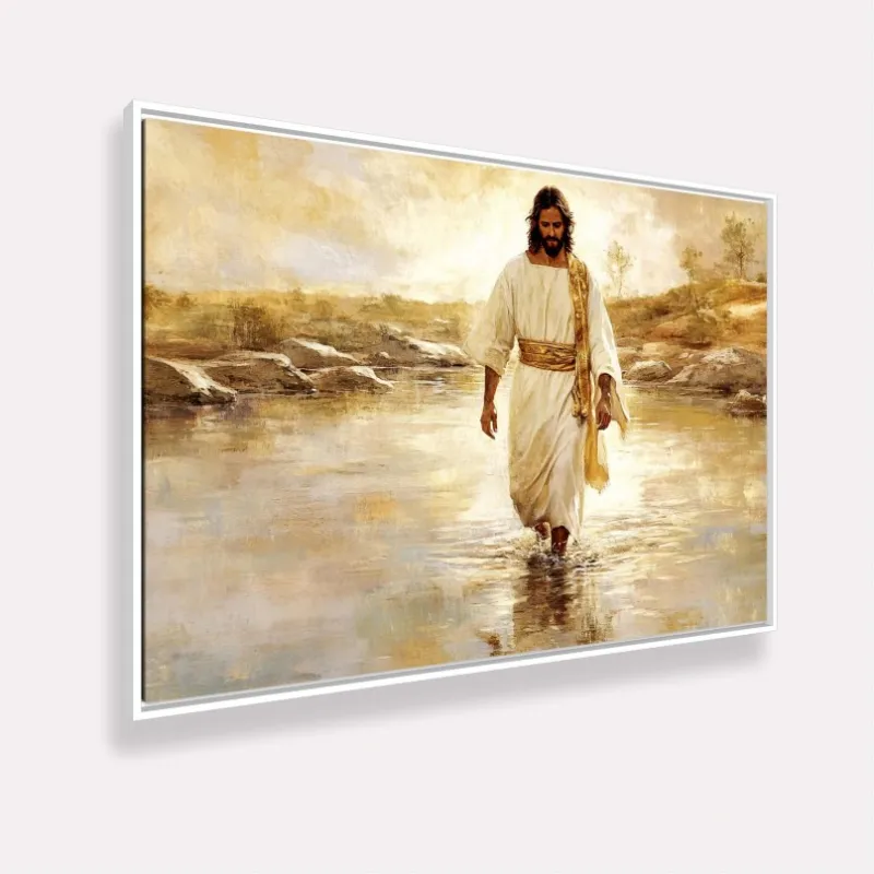 Quadro Jesus Sobre as Águas Estilo Pintura Detalhes Dourado