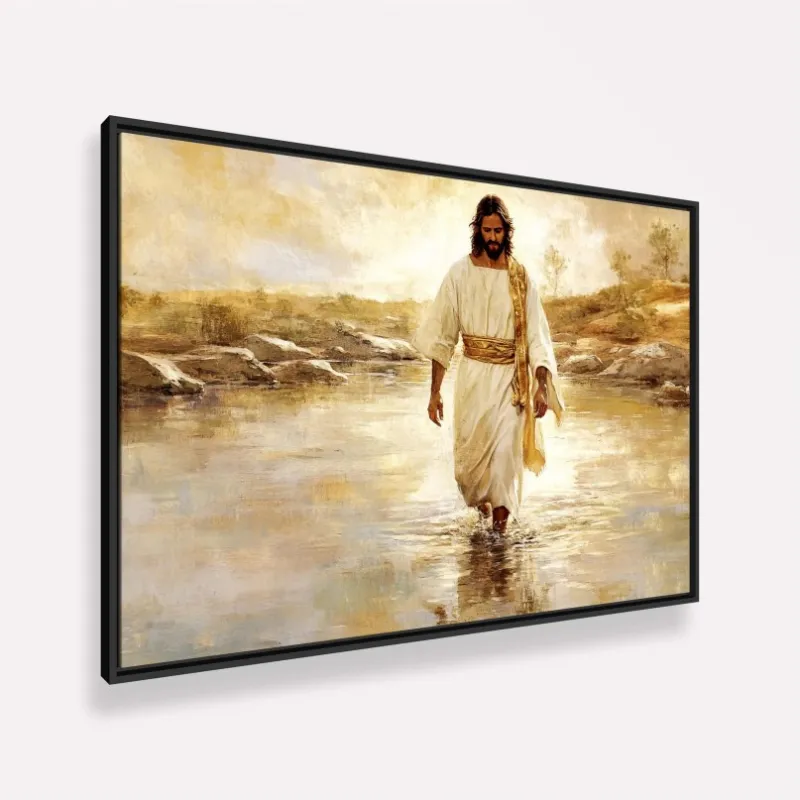 Quadro Jesus Sobre as Águas Estilo Pintura Detalhes Dourado