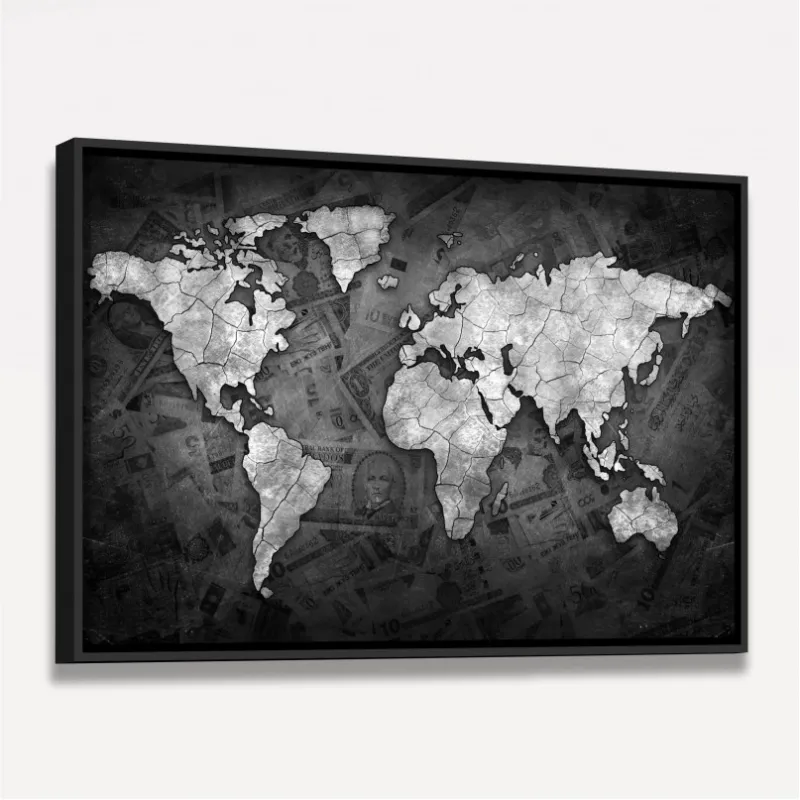 Quadro Mapa Mundi Sea ​​of ​​Money