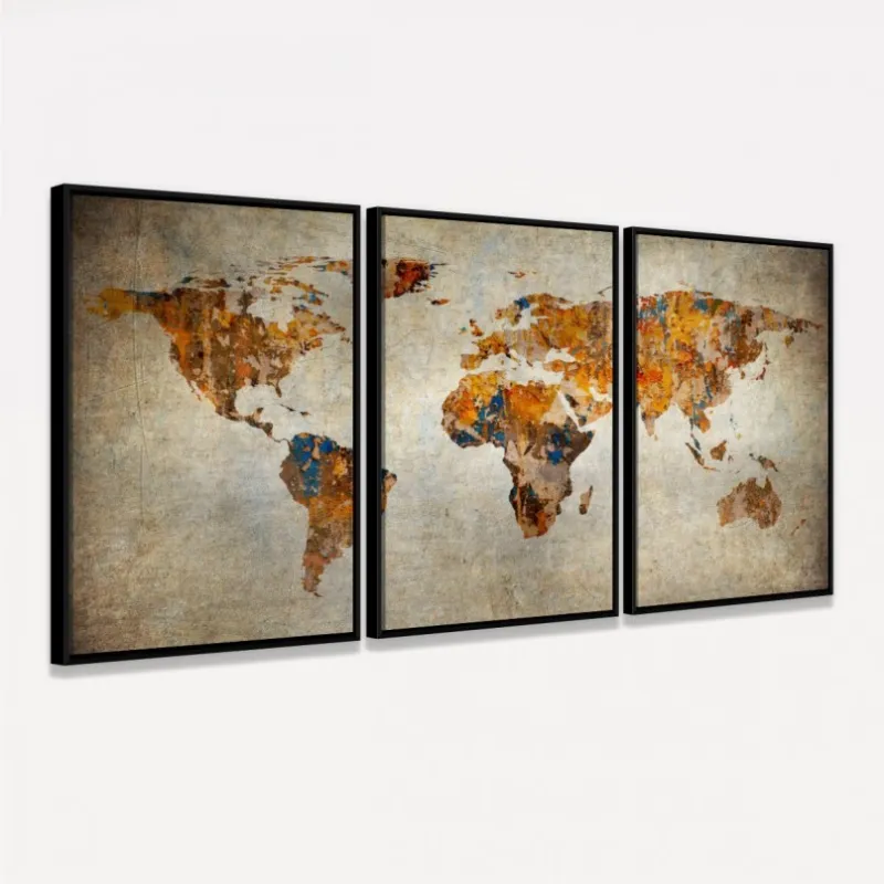 Quadro Mapa Mundi em Arte Rústica Vintage decorativo