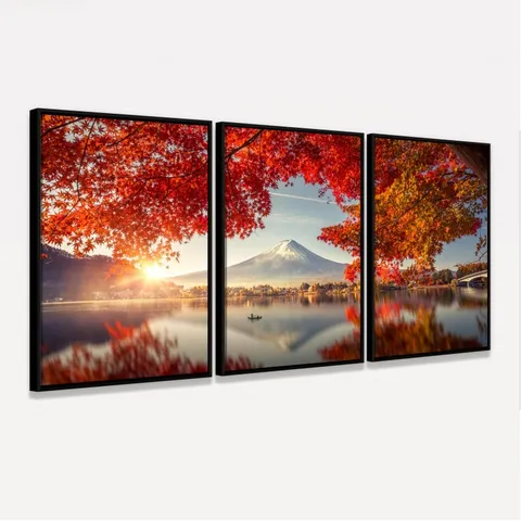 Quadro Árvore Folhas Vermelhas - Paisagem de Outono Oriental