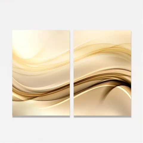 Quadro Abstrato Duo com Linhas de Ouro e Ondas