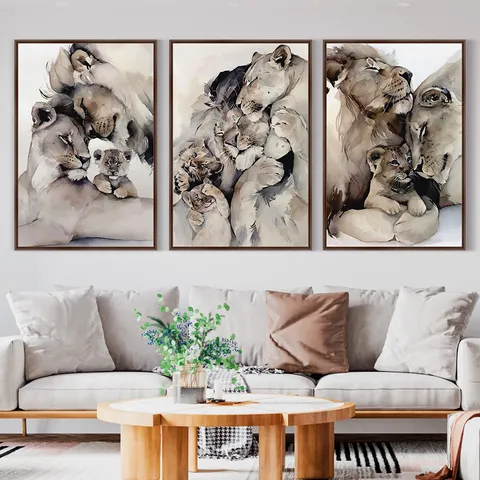 Quadro Leão Filhotes Kit Família Leonina Artístico