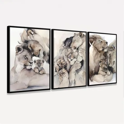 Quadro Leão Filhotes Kit Família Leonina Artístico