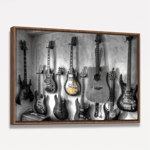 Quadro Violão Guitarras Coleção - Preto e Branco