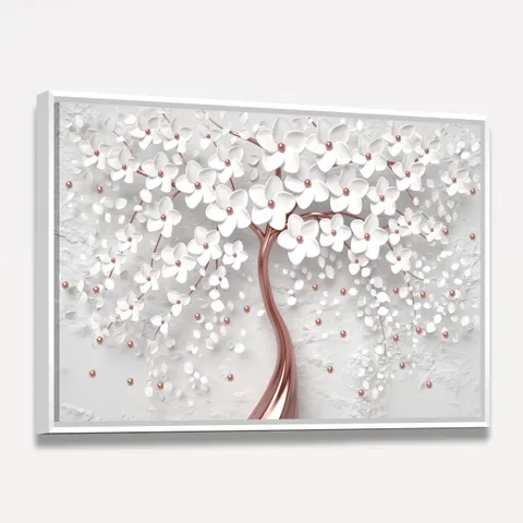 Quadro Decorativo Flores Cerejeira Branca e Rose Gold