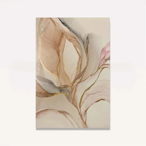 Quadro Arte Abstrata Alcohol Bege com Ouro Moderno