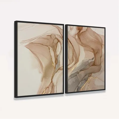 Quadro Abstrato Duo Alcohol Bege Marrom e Ouro