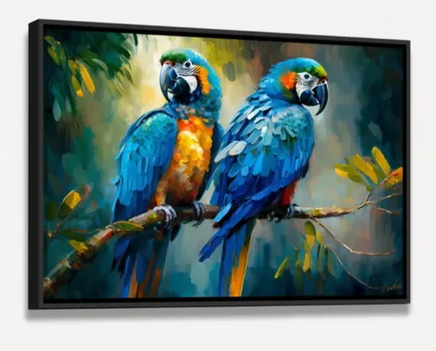 Quadro Casal Araras Azul Colorful - Arte Exclusiva