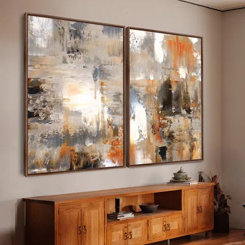 Quadro decorativo Pinceladas em Sintonia Duo Abstrato