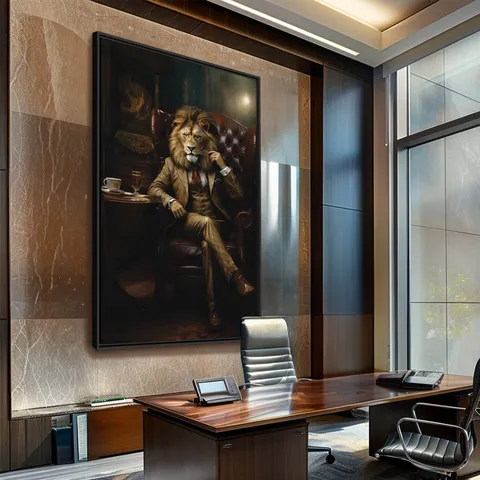 Quadro Leão de Terno Business - Arte Exclusiva