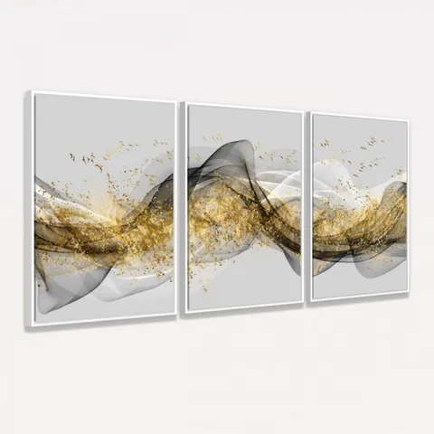 Quadro Abstrato Tons de Cinza e Dourado