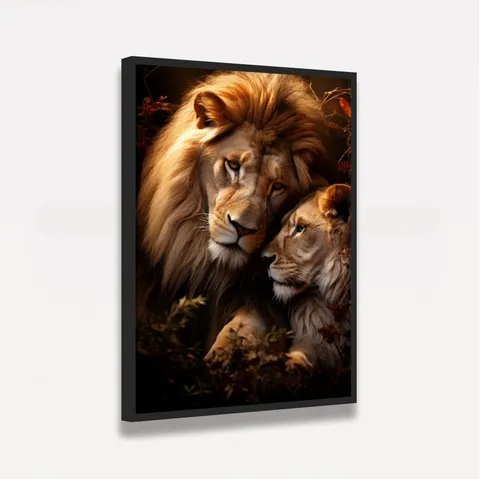 Quadro Casal de Leões Afeto Selvagem
