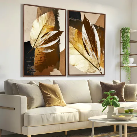 Quadro Folhagem Abstrato Moderno em Detalhes Bronze - Arte Exclusiva