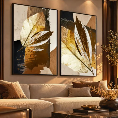 Quadro Folhagem Abstrato Moderno em Detalhes Bronze