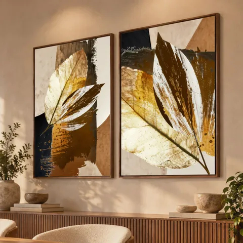 Quadro Folhagem Abstrato Moderno em Detalhes Bronze