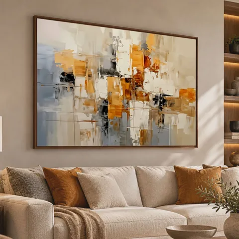 Quadro Equilíbrio Abstrato Arte Moderna Tons Neutros e Quentes