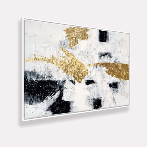 Quadro Abstrato  Monocromático Elegância Dourada