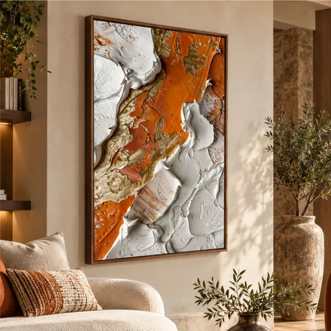 Quadro Abstrato Contrastes Terrosos Ouro com Laranja